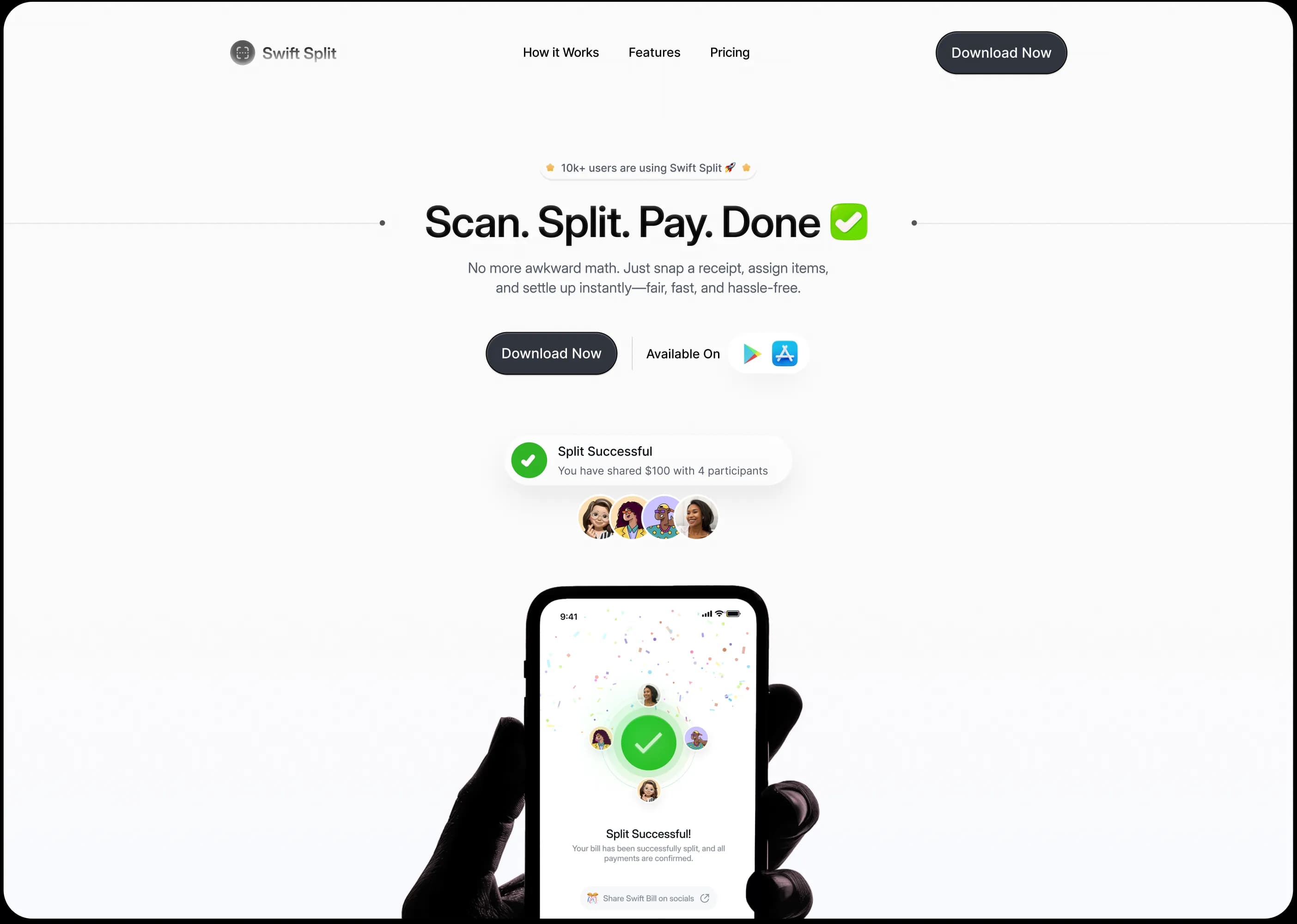 Swift Split: a landing page for splitting a bill by scanning the receipt