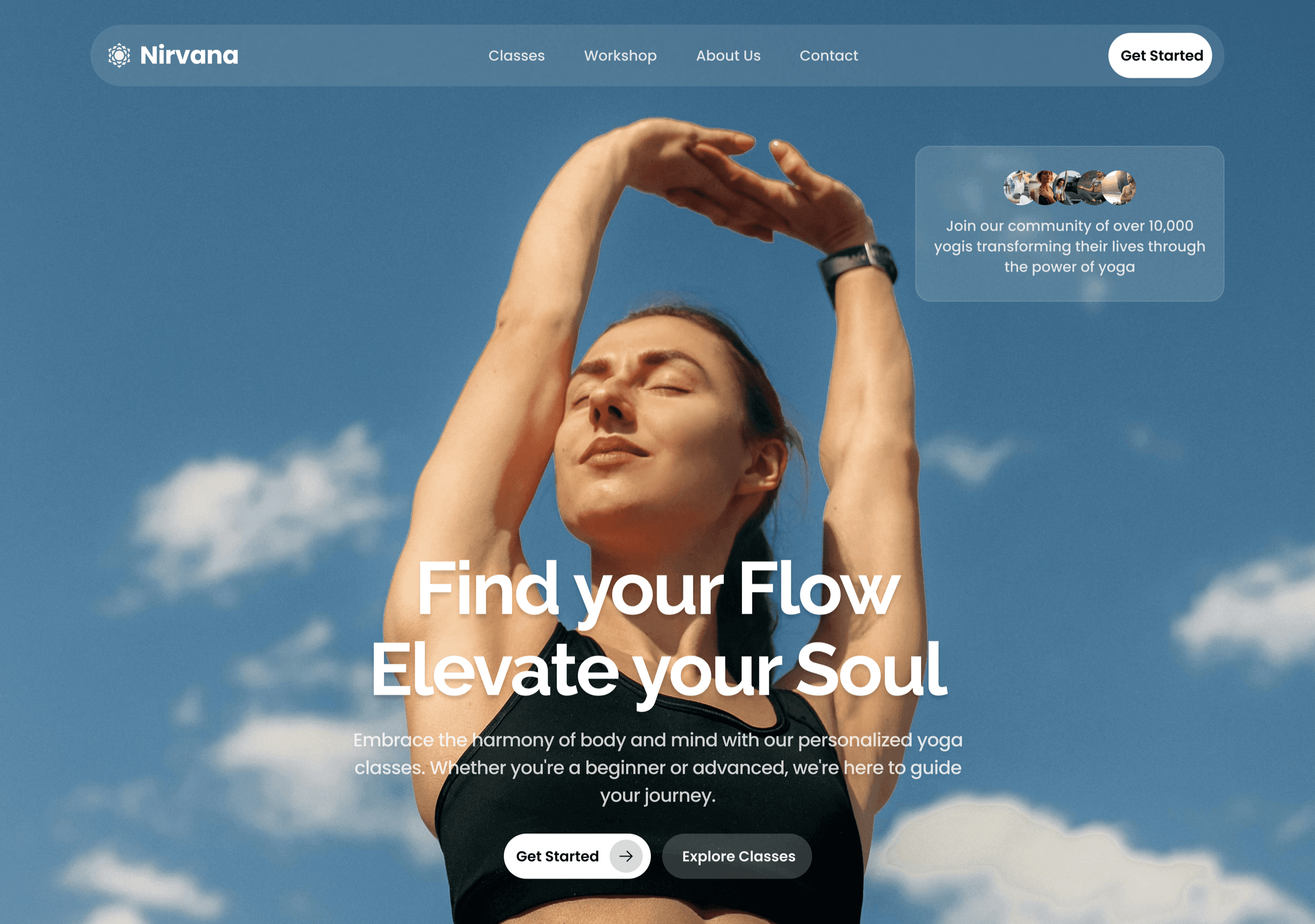 Nirvana: a landing page for a yoga studio