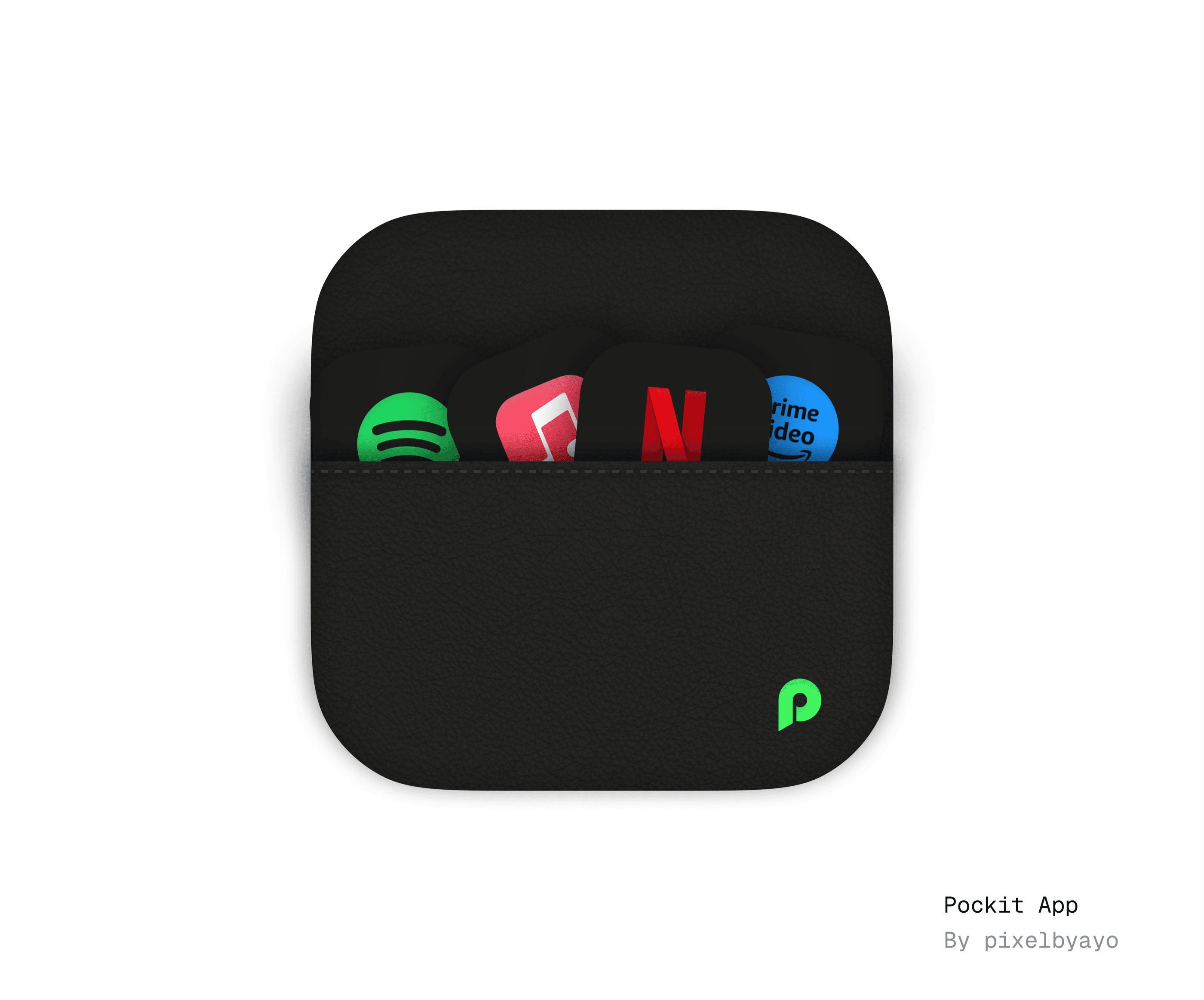 Pockit: the app icon, with the services it keeps track of stacked behind it