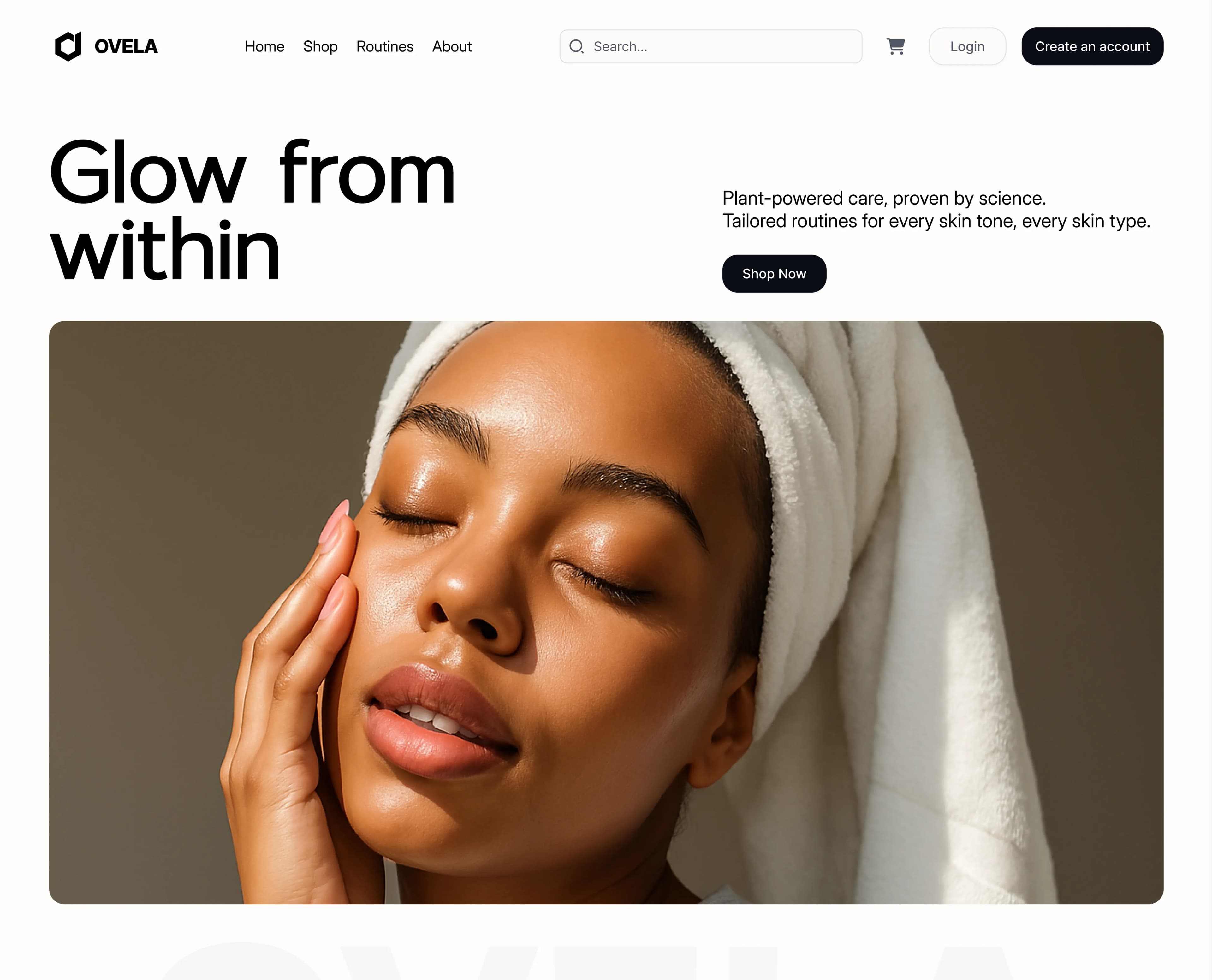 Ovela: a landing page for a skin care brand