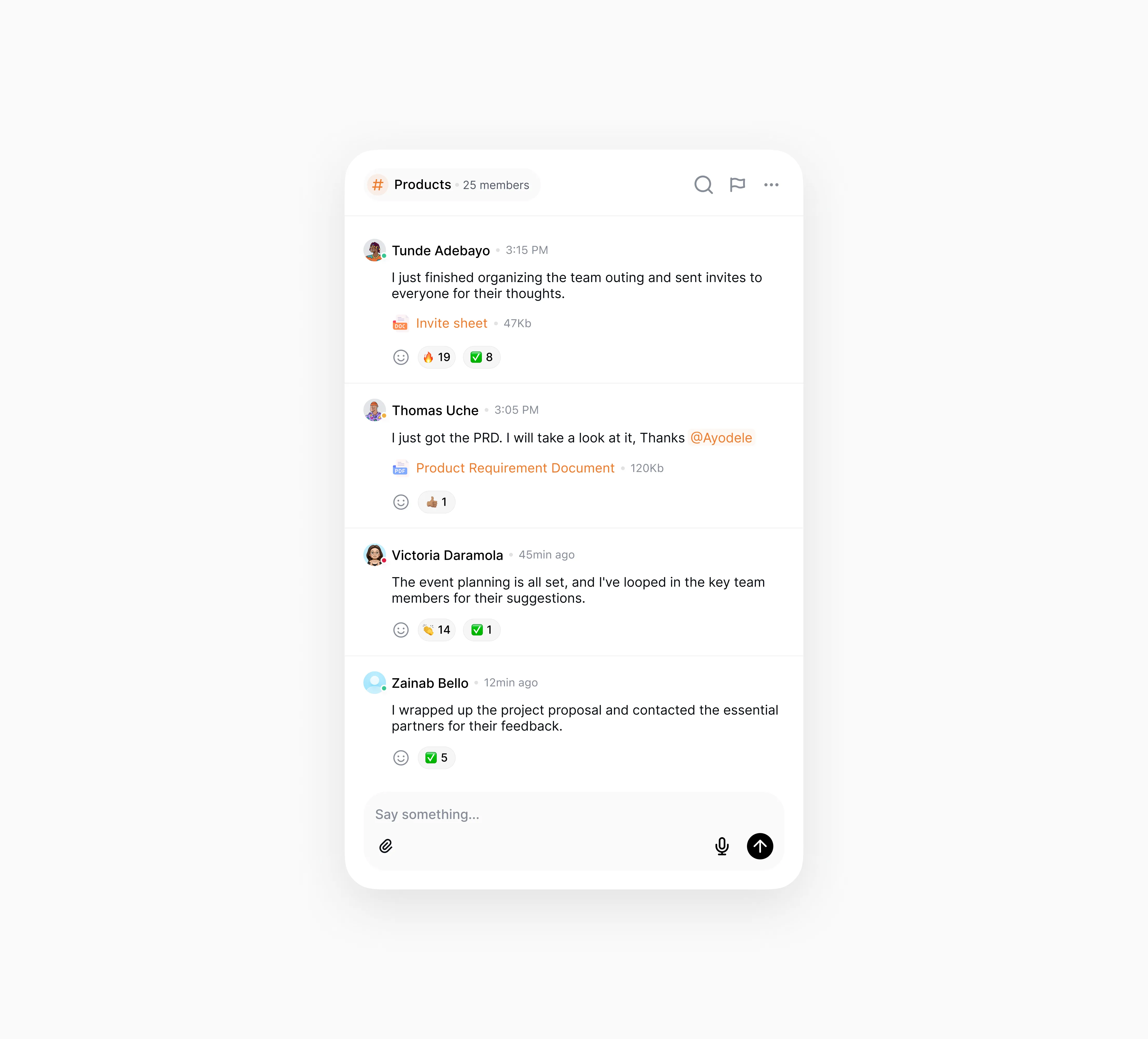 A team collaboration tool’s channel view